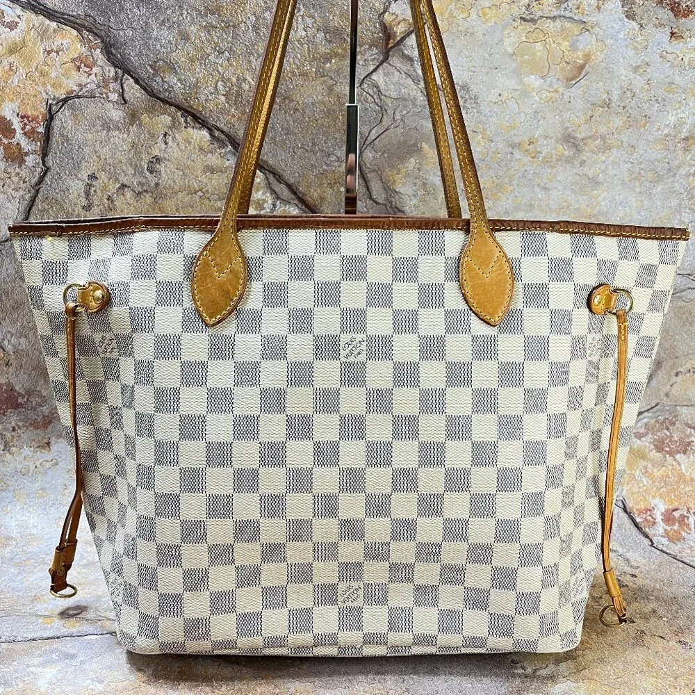 Louis Vuitton Neverfull MM Shoulder Bag Damier Azur Tote Bag w/ Dust Bag - Picture 1 of 13